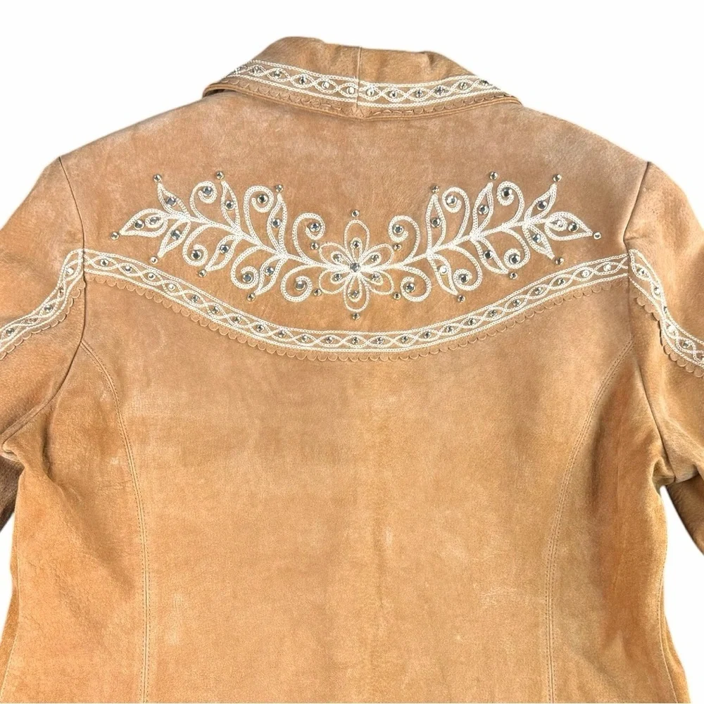 Cripple Creek Western Leather  Embroidered & Jeweled Tan Jacket Women’s Size XL - Picture 12 of 12